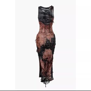 Edgy distressed goth punk grunge tattered body con sleeveless dress Micas